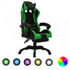 vidaXL Scaun de jocuri cu LED RGB, verde și negru, piele ecologică