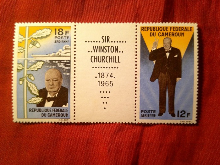Serie Camerun 1965 - Comemorare W.Churchill 2 val. in straif cu vigneta