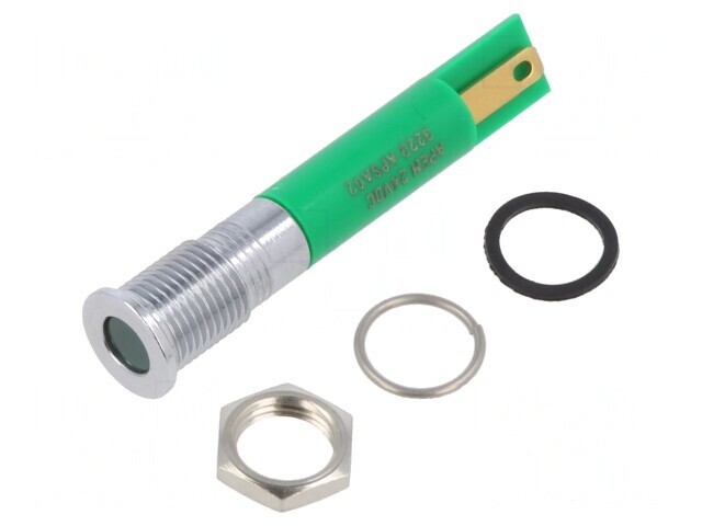 Lampă de Control LED Verde &Oslash;8mm IP67 Alamă