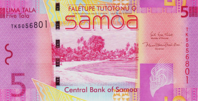 Bancnota Samoa 5 Tala (2017) - P38c UNC foto
