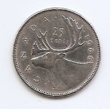 Canada 25 cents 1966 (regina Elisabeta a II-a) Argint 5.83g/800, 23,88 mm, KM-62