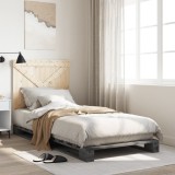 VidaXL Cadru de pat cu tăblie, gri, 90x200 cm, lemn masiv de pin