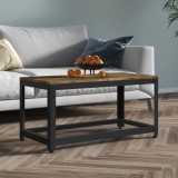 Masuta Cafea Gossi, 90x45x45 cm, MDF si Fier, Maro Inchis/Negru, Blat MDF, Raft Depozitare, Dreptunghiulara