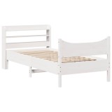 Cumpara ieftin Cadru de pat cu tablie, alb, 75x190 cm, lemn masiv de pin