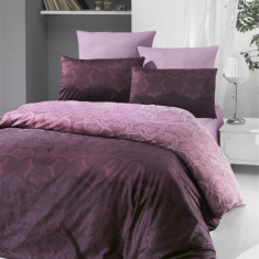 Lenjerie de pat dubla King Size, Victoria, Pandora Rose, 6 piese, 100% bumbac satinat, tesatura Jacquard, roz