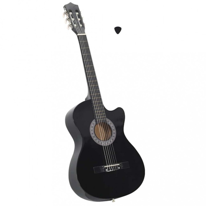 Chitară clasică occidentală decupată, cu 6 corzi, negru, 38&quot;