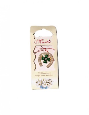 Martisor tip brosa cu model potcoava cu perle si trifoi verde pentru 1 si 8 martie foto
