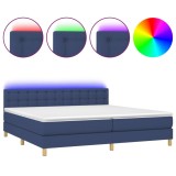 Cumpara ieftin Pat cu arcuri, saltea si LED, albastru, 200x200 cm, textil