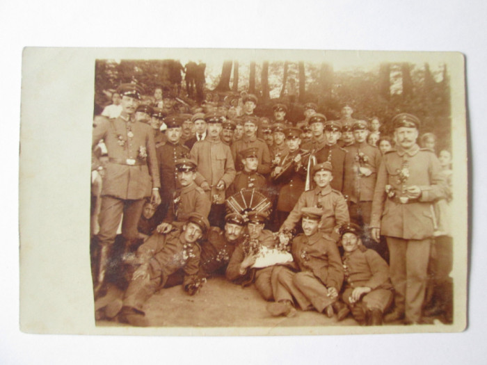 Fotografie carte poștală companie militară germană cu muzicieni 1915