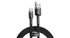 Baseus Type-C USB C Cafule Cablu de date și &icirc;ncărcare 2A 3m gri negru (CATKLF-UG1)