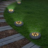 Lampi Solare Gazon, Model Piatra, 8 Becuri LED, Diametru 11cm, Inaltime 2cm, Negru, Set 4 Bucăți, Oem