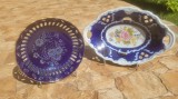 Platou si fructiera, decorative, portelan cu albastru de cobalt, vintage