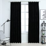 VidaXL Draperii opace cu c&acirc;rlige, 2 buc., negru, 140x175 cm, catifea