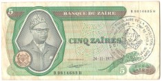SV * Zair 5 ZAIRES 1977 * Presedintele Mobutu Sese Seko * stampila Reg. du Bas