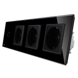 Intrerupator simplu cu touch + priza tripla Livolo VL-C701/C7-C3EU-12, rama din sticla, incastrat, neagra