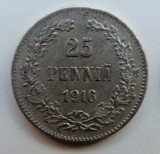 SV * Finlanda / Rusia Tarista WWI * 25 PENNIA 1916 * ARGINT .900 XF+ / AUNC, Europa