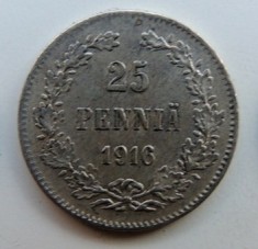 SV * Finlanda / Rusia Tarista WWI * 25 PENNIA 1916 * ARGINT .900 * XF + /AUNC