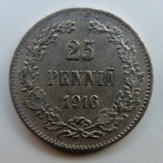 SV * Finlanda / Rusia Tarista WWI * 25 PENNIA 1916 * ARGINT .900 XF+ / AUNC