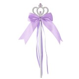 Bagheta argintie cu model coroana, pietre si panglici Mov, 34 cm, ATU-085526