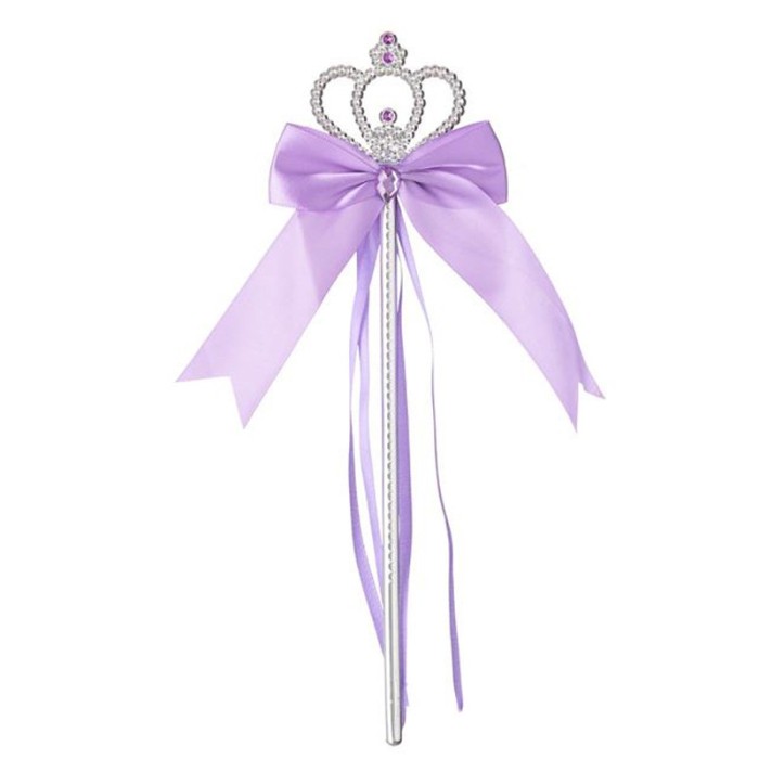 Bagheta argintie cu model coroana, pietre si panglici Mov, 34 cm, ATU-085526