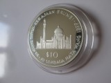 Rară! Brunei 10 Dollars 1977 Proof UNC arg.925,moneda comemorativa tiraj limitat:10 000 bucati,in capsula originala cu filet,diam=38,60 mm,gr=28,45 gr, Asia, Argint