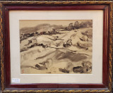 George Tomaziu (1915-1990) - Peisaj Tus Laviu pe Hartie, 37x28 cm - Certificat Autenticitate