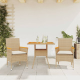 Set mobilier gradina cu perne 3 piese bej poliratan/lemn acacia GartenMobel Dekor, vidaXL