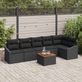 VidaXL Set canapele grădină 7 pcs Negru 55 x 55 x 37 cm Rattan, Lemn