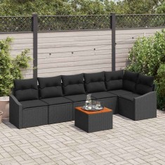 vidaXL Set de canapele pentru grădină cu pernă 7 pcs Negru Rattan poli 3347842