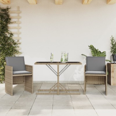 vidaXL Set bistro cu perne, 3 piese, bej combinat, poliratan foto