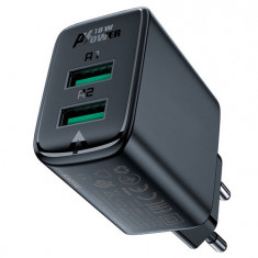 Acefast A33 Încărcător de perete, 2x USB, 18W, QC3.0 (negru)