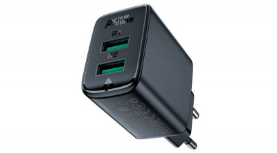 Acefast A33 &amp;Icirc;ncărcător de perete, 2x USB, 18W, QC3.0 (negru) foto