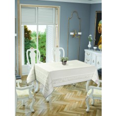 Față de masă impermeabila Valentini Bianco, Model Jackline Olive Oval, 160&amp;#215;220 cm, culoare Crem