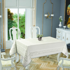 Față de masă impermeabila Valentini Bianco, Model Jackline Olive Oval, 160&#215;220 cm, culoare Crem