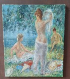 Tablou original &ndash; Nuduri feminine &icirc;n peisaj &ndash; stil impresionist &ndash; semnat Marguerite Aers