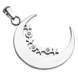 Pandantiv din oțel &icirc;ntr-o culoare argintie - jumătate de lună, stele minuscule, cerc cu zirconiu clar