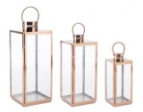 Cumpara ieftin Set 3 felinare otel cupru Alban 17x16x40.5 cm, 22x21x53.5 cm, 26x25x65 cm