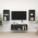 Set de dulapuri TV, 3 piese, gri, lemn prelucrat