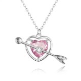 Cumpara ieftin Lant Argint 925 Inima Roz ArgintBoutique (40-44cm) Zirconiu, Rodiat. Colier Damă Elegant, Romantic. Cadou Femei/Iubită/Mama