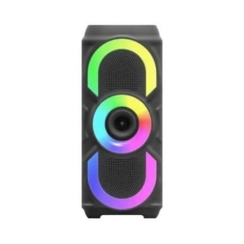 Boxa portabila cu lumini RGB, putere 10W, MP3, USB, bluetooth, TF, slot microfon, karaoke, acumulator, din plastic rezistent, cu 2 difuzoare, negru