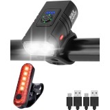Set Lumini Bicicleta LED NeoHGS, Far Bicicleta fata/spate, 1000 Lumeni, 1200mAh, IP45, 10 Moduri Luminare, Reincarcabile USB, Negru/Rosu, Rezistent la