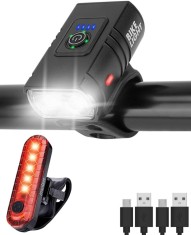 Set Lumini Bicicleta LED NeoHGS, Far Bicicleta fata/spate, 1000 Lumeni, 1200mAh, IP45, 10 Moduri Luminare, Reincarcabile USB, Negru/Rosu, Rezistent la