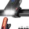 Set Lumini Bicicleta LED NeoHGS, Far Bicicleta fata/spate, 1000 Lumeni, 1200mAh, IP45, 10 Moduri Luminare, Reincarcabile USB, Negru/Rosu, Rezistent la
