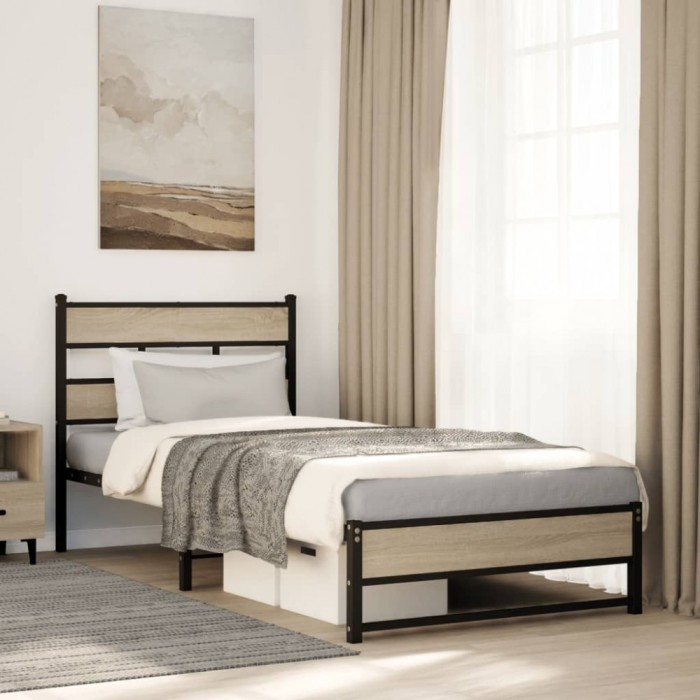 vidaXL Cadru pat metalic fără saltea, stejar sonoma, 107x203 cm 4017268
