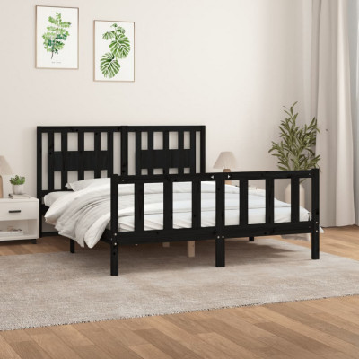 vidaXL Cadru de pat cu tăblie, negru, 160x200 cm, lemn masiv de pin foto