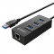 HUB 3 port-uri USB 3.0 +1 port RJ45 Retea Gigabit Orico negru