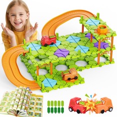 Jucarie copii DIY STEM Road Builder fygurso, Puzzle Logic 3D, 190+ Niveluri, Masini Electrice Incluse, 4-12 ani