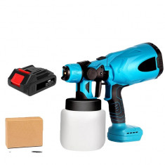 Pistol de vopsit electric, fara fir, compatibil Makita 18V, 800ml, 650ml/min, rosu cu negru, 1 baterie