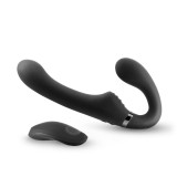 Shi/Shi - Midnight Rider - Vibrator Negru Strapless Strap On cu Telecomandă, 21,3 cm