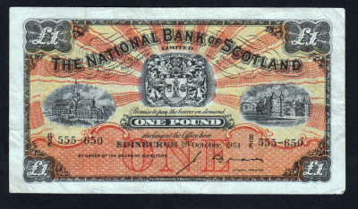 Scotia 1 Pound National Bank of Scotland s555-650 1954 foto